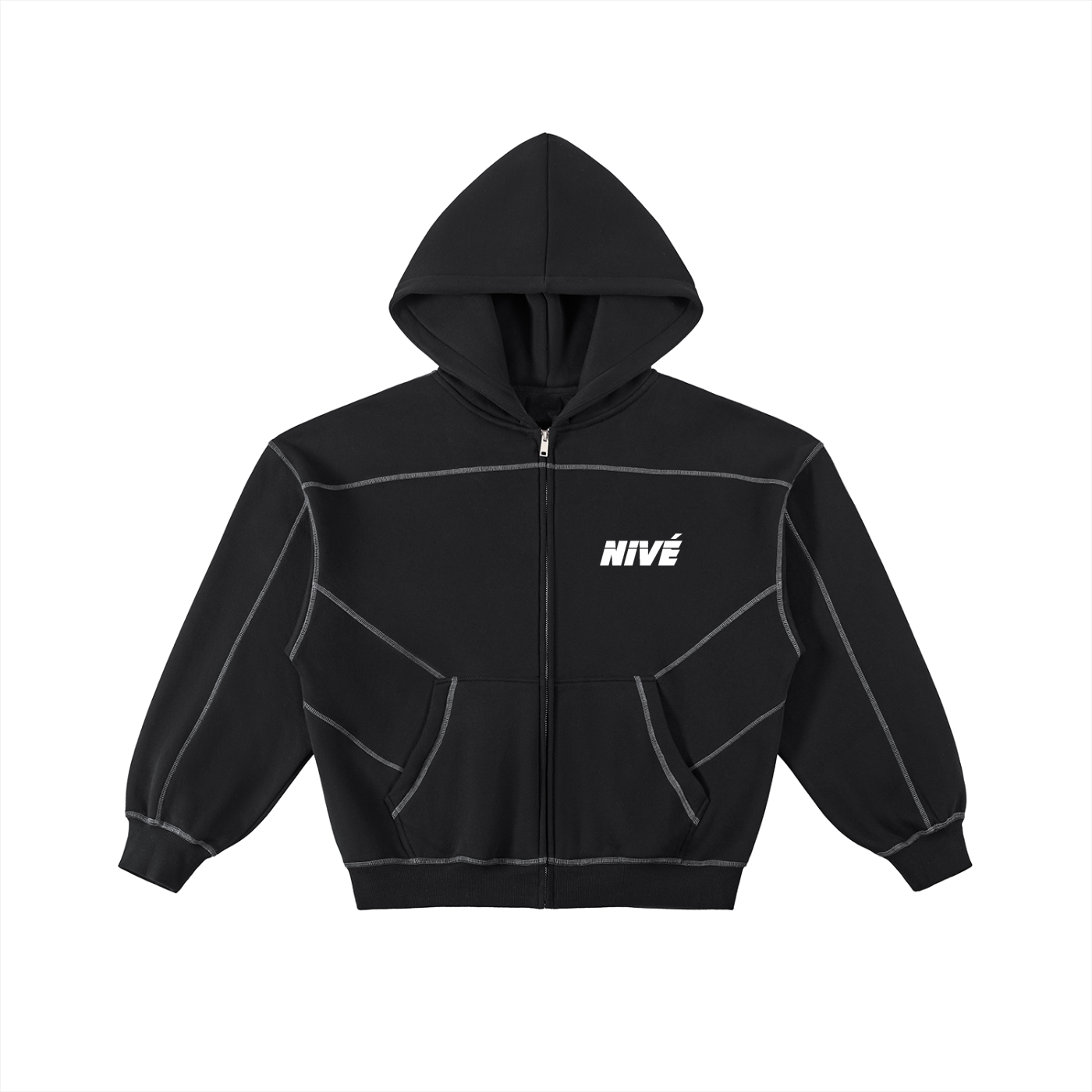 Contrast-Stitched Boxy Fleece Zip Hoodie SET