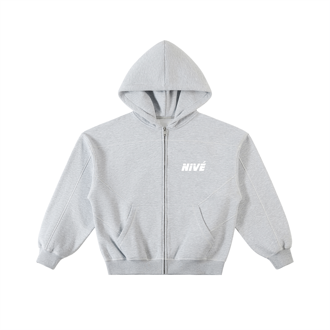 Contrast-Stitched Boxy Fleece Zip Hoodie SET