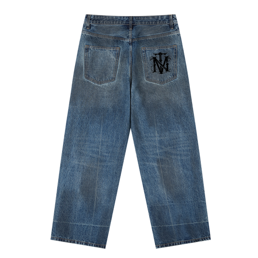Vintage Wash Baggy Denim Jeans