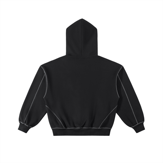 Contrast-Stitched Boxy Fleece Zip Hoodie SET